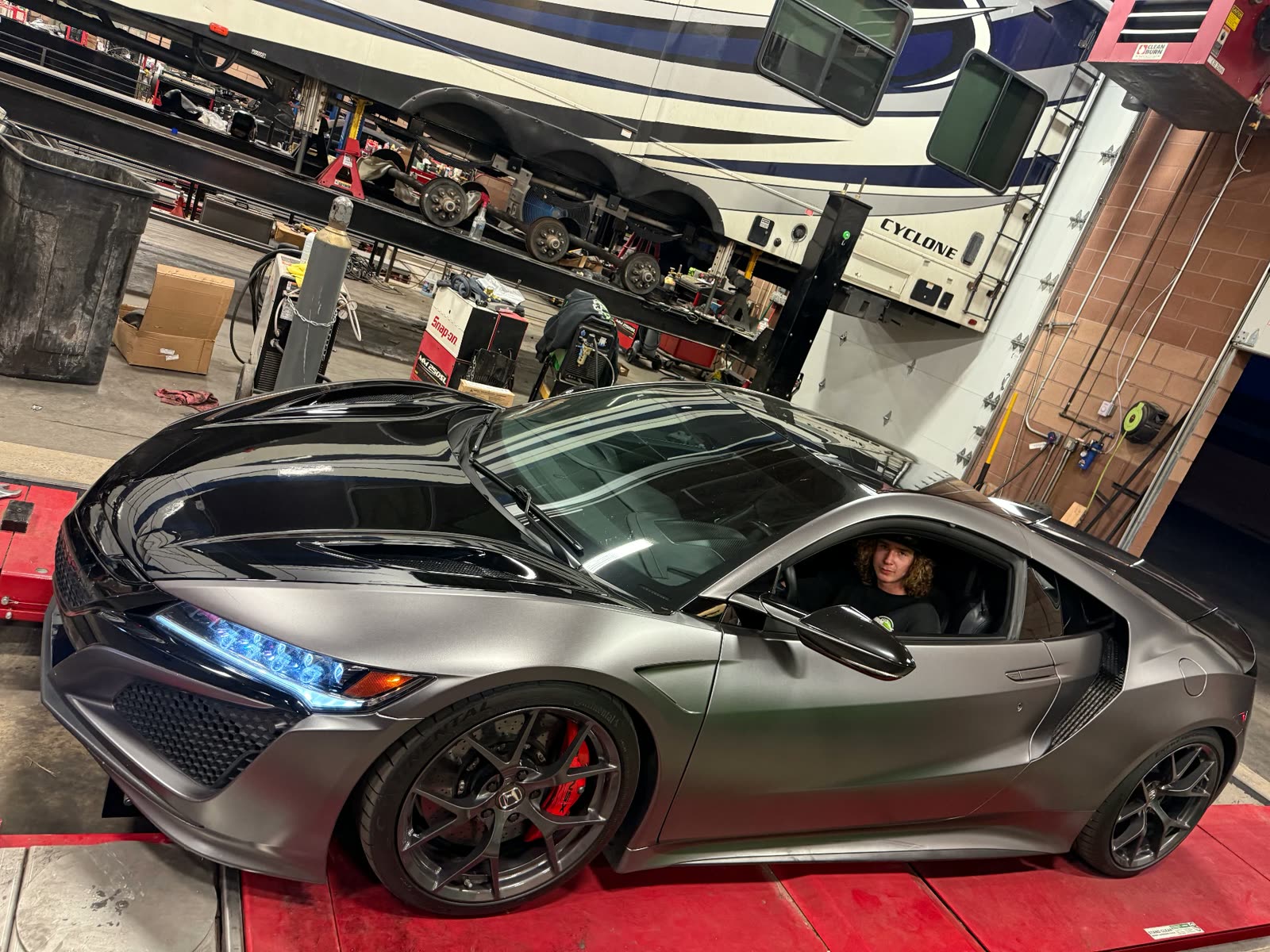 Acura NSX supercar on the alignment rack at Mitchells Precision Alignment